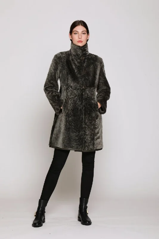 #1205 Fitted Reversible Coat with Stand Collar and Tailored Front Down Puffer Quilted #1205 Fitted Reversible Coat with Stand Collar and Tailored Front Down Puffer Quilted