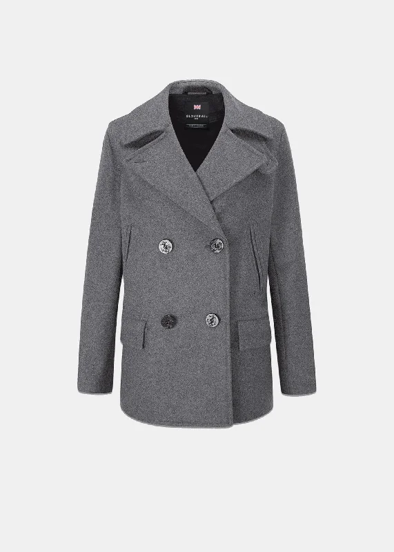 Clementine Peacoat Grey Boat Neck Jacket Square Neck Jacket One-Shoulder Jacket