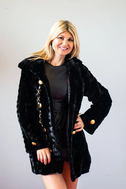 Hooded Mink Pea Coat Fleece Down Feather