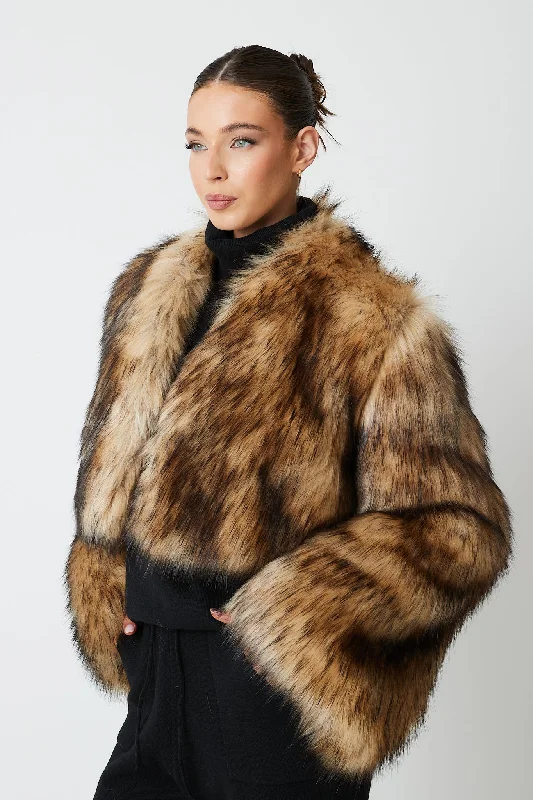 Lea Premium Faux Fur Coat Mesh Canvas Denim