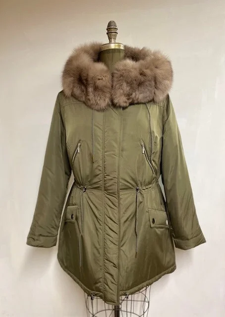 Maya - Quilted Removable Fur Lined Puffer Coat Cuffed Rolled Raglan