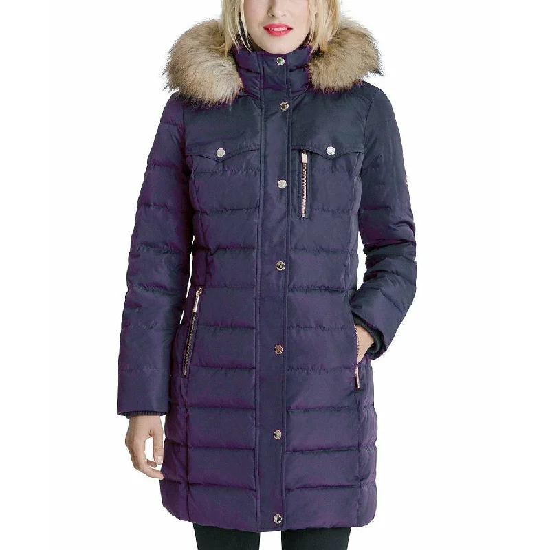Michael Kors Women's Puffer Down Winter Coat Solid Print Jacquard