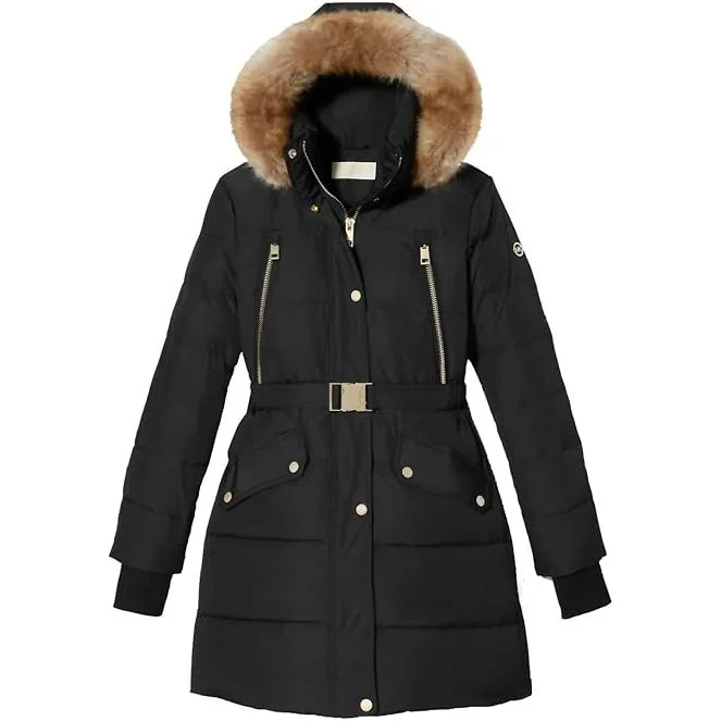 MICHAEL Michael Kors Women's Down Winter Coat With Hood Knit Woven Fleece