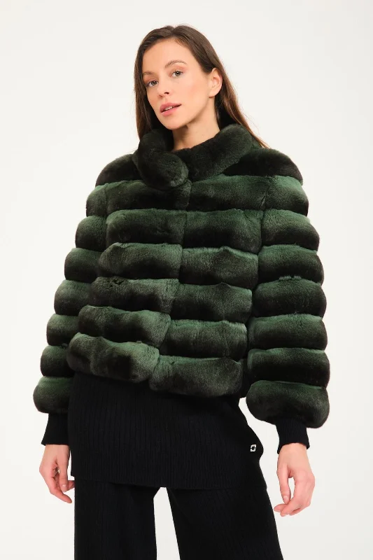 Mint Green Chinchilla Fur Coat Herringbone Houndstooth Plaid