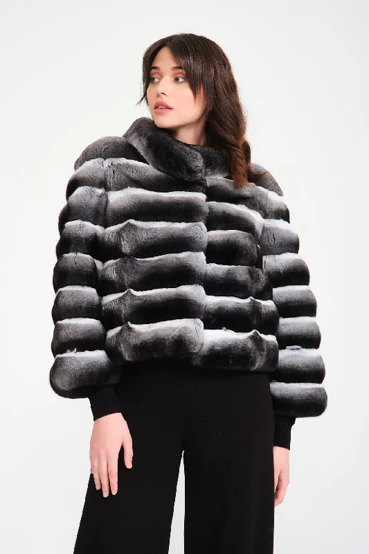 Natural Chinchilla Fur Coat Asymmetrical Diagonal princess