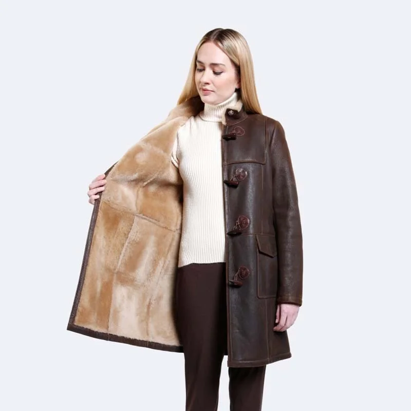 Genuine High Quality Best Shearling Olivia Sheepskin Coat Three-Quarter Sleeve Elbow Sleeve Wrist Sleeve