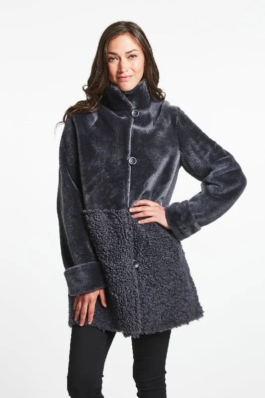 #287 Reversible Two Texture Spanish Merino Shearling Coat Three-Quarter Sleeve Elbow Sleeve Wrist Sleeve #287 Reversible Two Texture Spanish Merino Shearling Coat Three-Quarter Sleeve Elbow Sleeve Wrist Sleeve