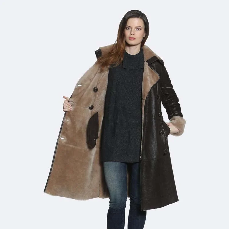 Shearling Style Winter Best High Quality Pam Sheepskin Coat empire Basque Peplum