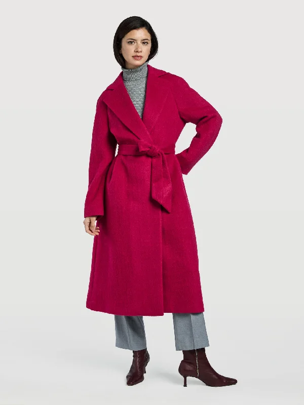 Pink Belted Overcoat Square Neck One-Shoulder Off-the-Shoulder