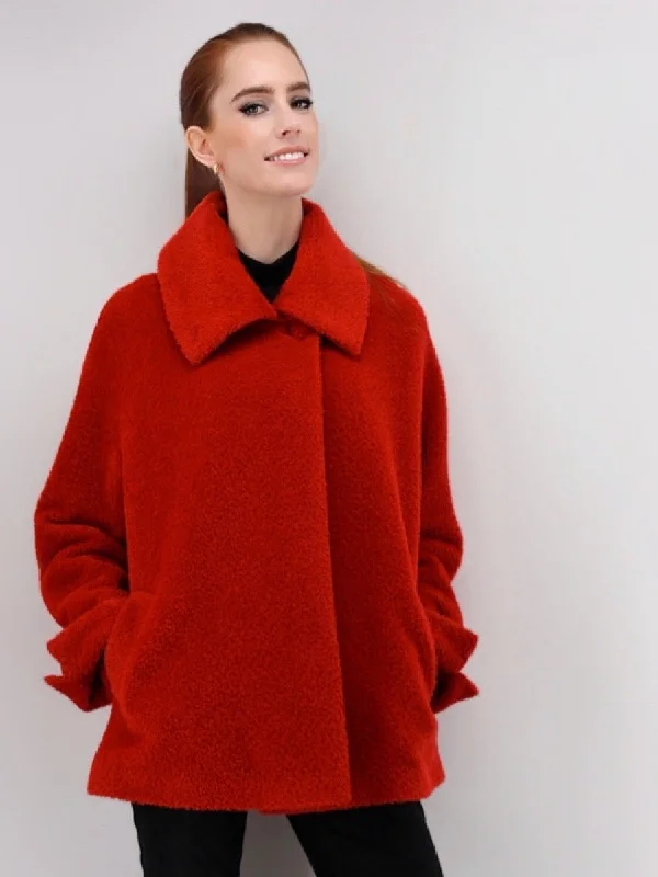 Women's Short Coat in Alpaca Wool Blend Raincoat Turtleneck Coat Wrap Coat