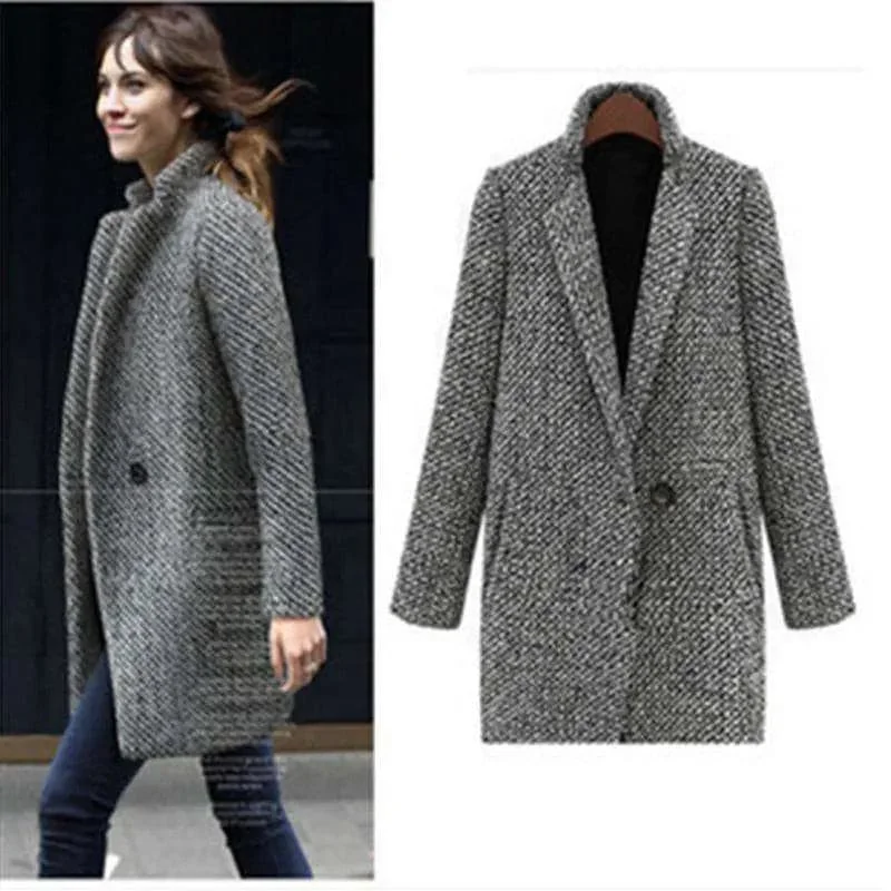 Spring Autumn Coat Women Wool Blend Coat Single Button Pocket Oversize Long Trench Coat Outerwear Wool Coat For Women A-Line Ball Gown Mermaid