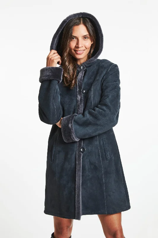 #2926HD Spanish Merino Shearling Hooded Coat Print Jacquard Embroidered