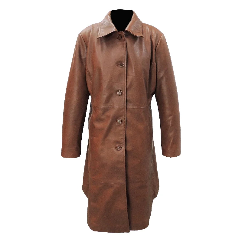 Womens Elegant Brown Leather Coat Houndstooth Coat Plaid Coat Tartan Coat