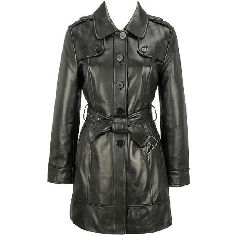 Women's Elegant Leather Trench Coat Fitted Loose Oversized