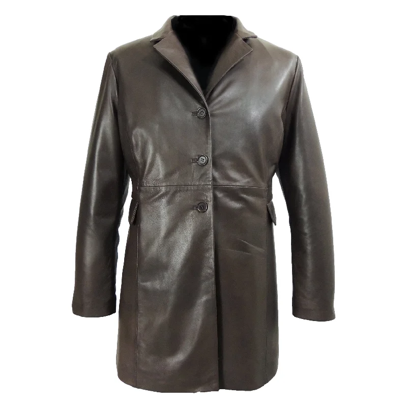 Felicia Womens 3/4 Long Leather Coat Blazer Duffle Coat Pea Coat