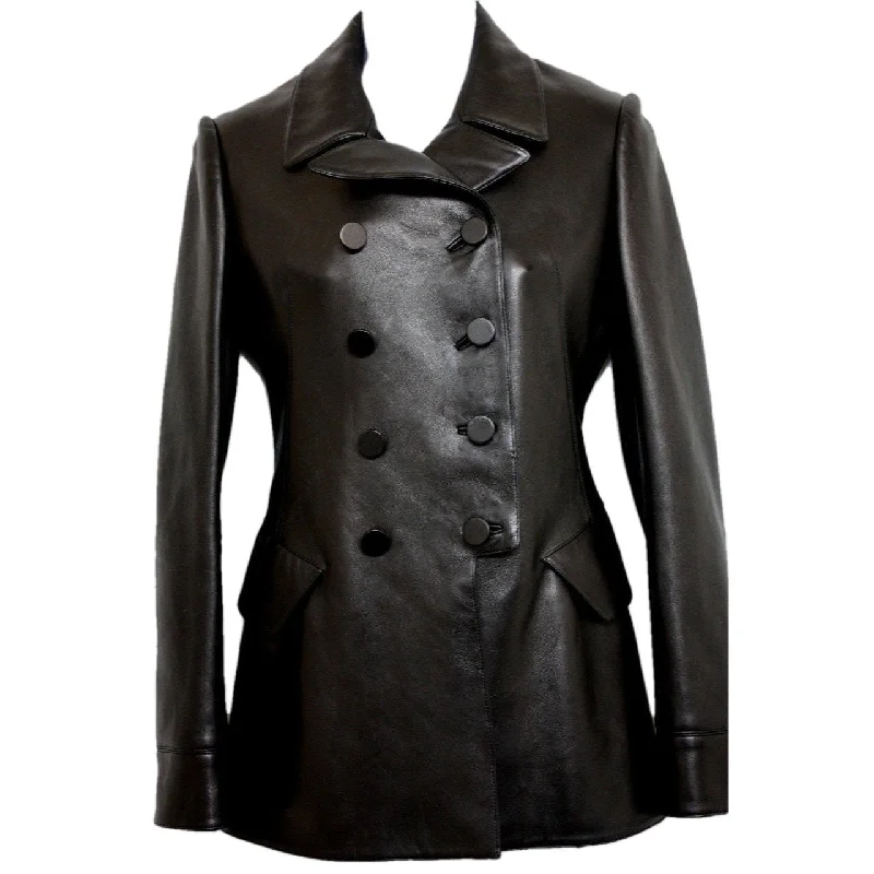 Womens Victoria Leather Coat Crew Neck V-Neck Boat Neck