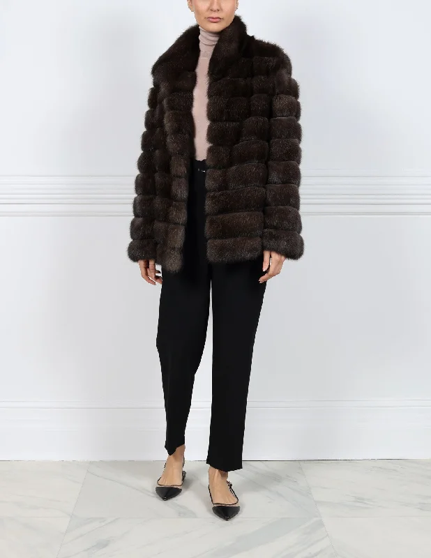 The Addison Horizontal Sable Fur & Suede Coat Kimono Robe Cloak