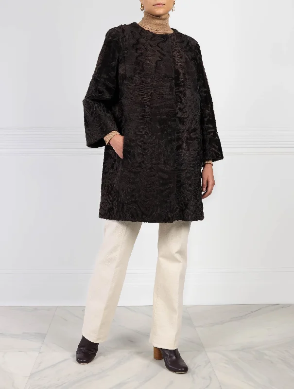 The Denise Chocolate Lamb Coat Collared Crew Neck Turtle Neck
