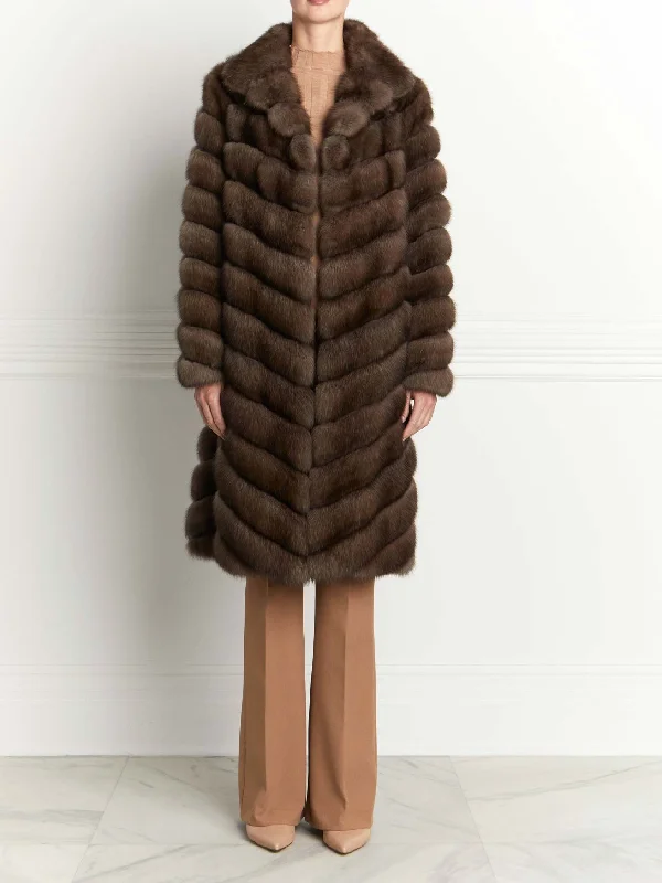 The Genevieve Russian Sable Fur Coat Raincoat Turtleneck Coat Wrap Coat