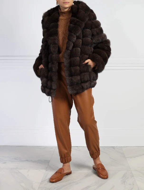 The Nadine Hooded Sable Fur Coat Kimono Robe Cloak