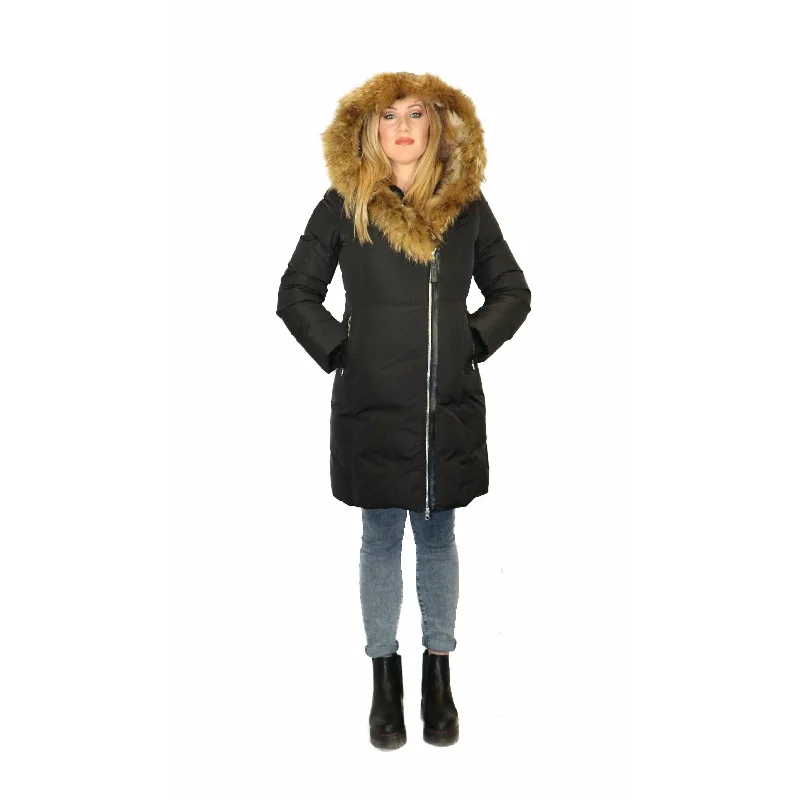 TOWMY BY SNOWIMAGE Down Coat with Real Fur Front Pockets Side Pockets Patch Pockets