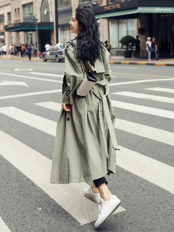 Trench coat 2020 new Korean casual loose women's British style over the knee fashion temperament coat tide Zip Front Button Front Snap Front Trench coat 2020 new Korean casual loose women's British style over the knee fashion temperament coat tide Zip Front Button Front Snap Front