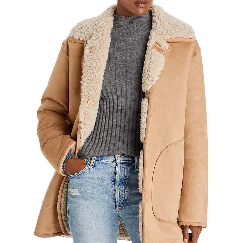 Genuine Winter Sheepskin Best Leather Vanna Shearling Coat Nylon Polyester Spandex
