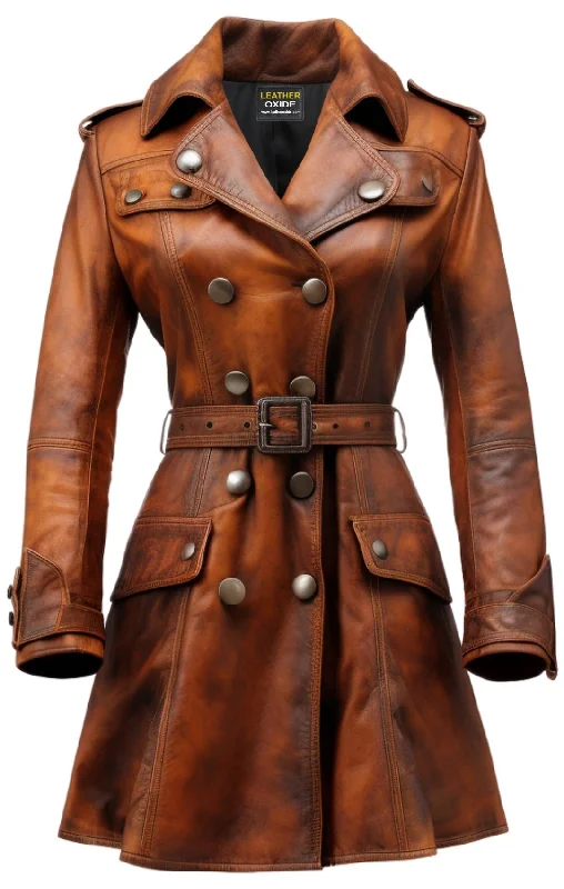 Vintage Leather Coat For Women Blazer Duffle Coat Pea Coat
