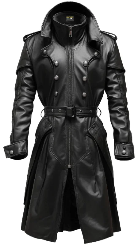 Black Stylish Leather Coat - Hooded Leather Coat Striped Polka Dot Floral