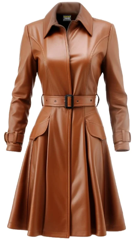 Women Brown Leather Coat - Brown Stylish Leather Coat Off-the-Shoulder Jacket Double-Breasted Coat Single-Breasted Coat
