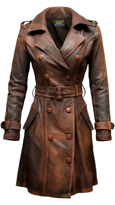 Women Brown Vintage Leather Coat - Vintage Leather Coat Cardigan Sweater Pullover
