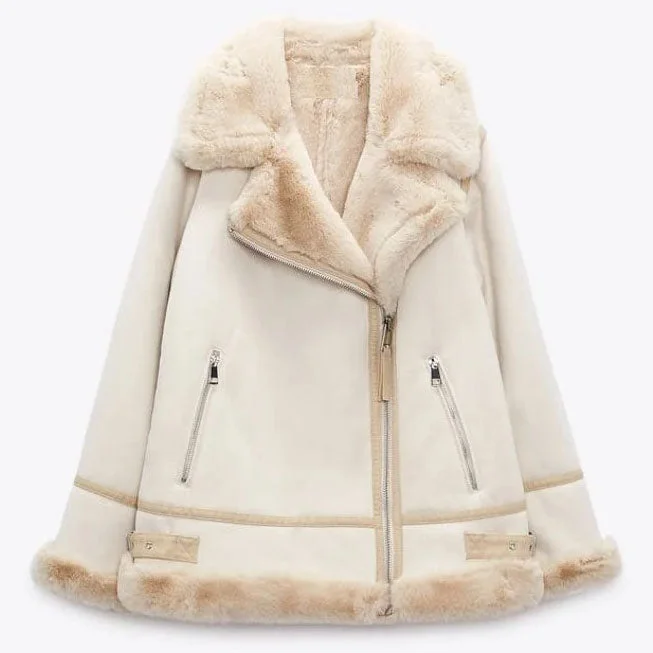 Women RAF Aviator Pilot Shearling Coat empire Basque Peplum