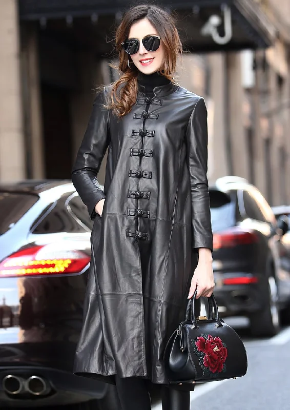 Women’s Black Genuine Sheepskin Mandarin Collar Luxury Casual Classic Long Loose Chinese Style Elegant Leather Coat Houndstooth Jacket Shearling Jacket Fleece Jacket Women’s Black Genuine Sheepskin Mandarin Collar Luxury Casual Classic Long Loose Chinese Style Elegant Leather Coat Houndstooth Jacket Shearling Jacket Fleece Jacket