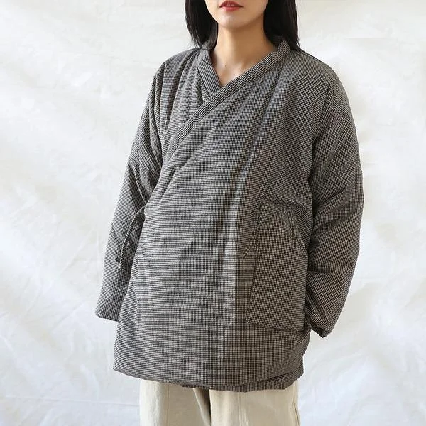 Women Vintage Plaid Bandage Parkas Warm V-Neck Long Sleeve Winter Coats Suede Faux Fur Shearling Women Vintage Plaid Bandage Parkas Warm V-Neck Long Sleeve Winter Coats Suede Faux Fur Shearling