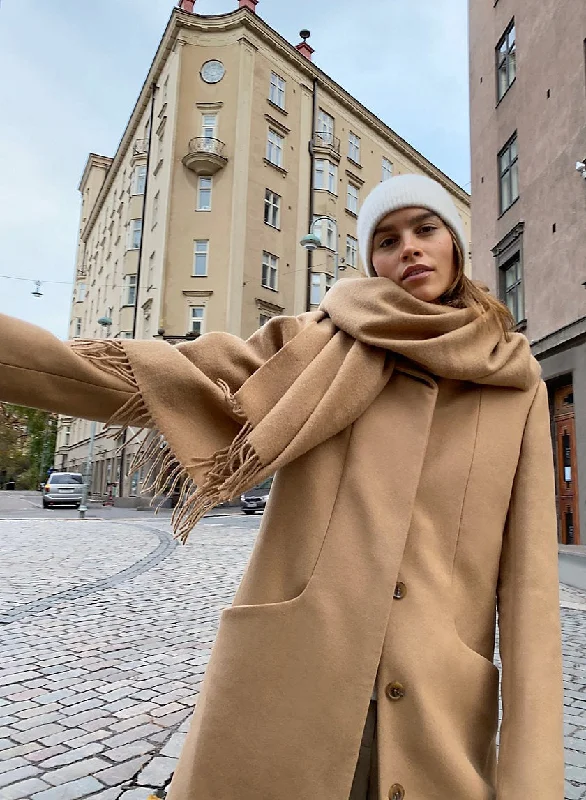 Women Wool Long Coat Boat Neck Jacket Square Neck Jacket One-Shoulder Jacket