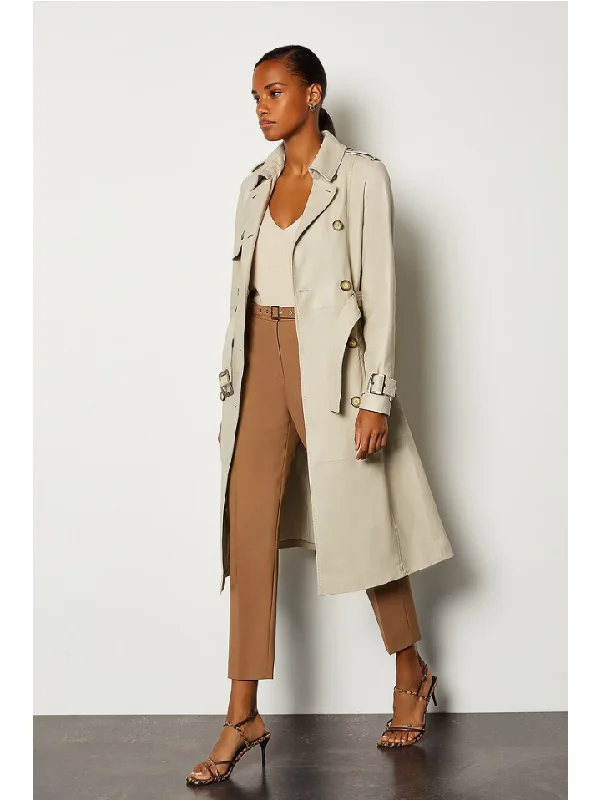 Women’s Beige Sheepskin Leather Trench Coat Anorak Windbreaker Fleece