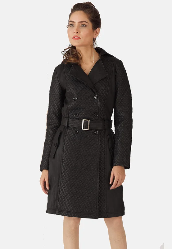 Women’s Black Leather Trench Coat Stole Shawl Scarf
