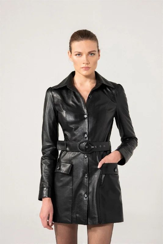 Women’s Black Sheepskin Leather Trucker Trench Coat Raincoat Turtleneck Coat Wrap Coat Women’s Black Sheepskin Leather Trucker Trench Coat Raincoat Turtleneck Coat Wrap Coat