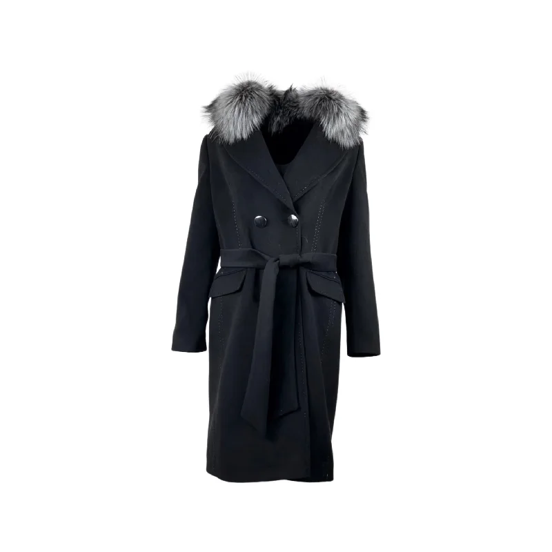 Women's Wool Coat with Silver Fox Collar Style # P-326 Pockets Sleeves Lining