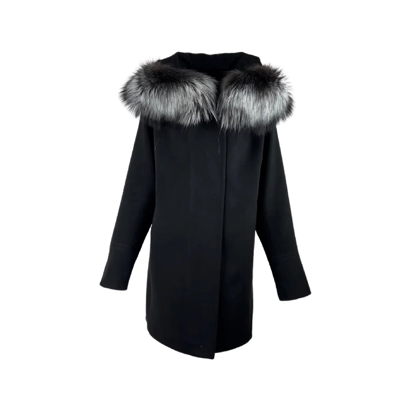 Women's Wool Coat with Silver Trimmed Hood Style # P-324 Knit Woven Fleece