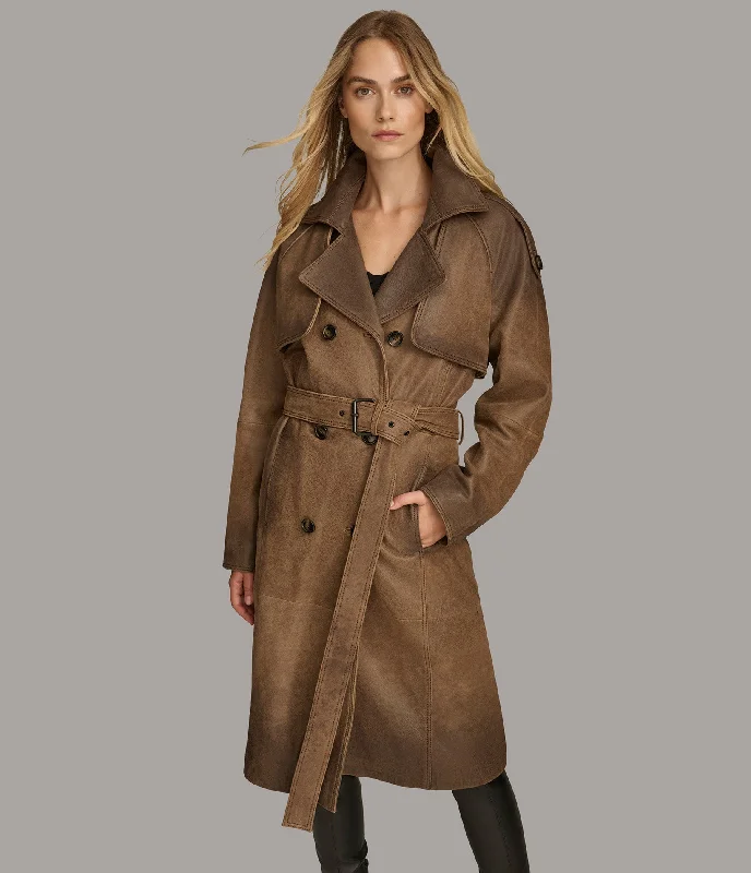 Ellie Distressed Trench Coat Cotton Linen Terry