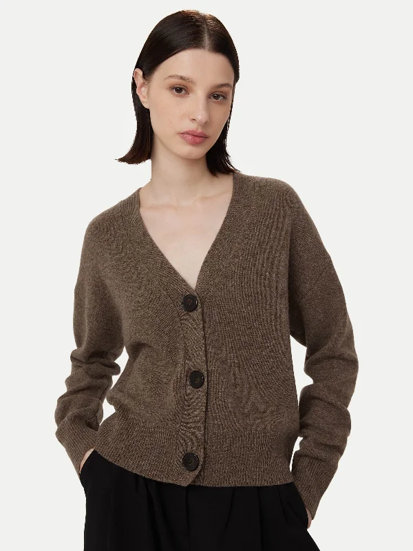 The Yak Wool Cardigan in Dark Taupe Velvet Chenille Corduroy