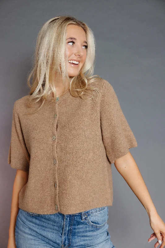 Alexia Cardigan in Camel Faux Fur Fabric Real Fur Fabric Shearling Fabric