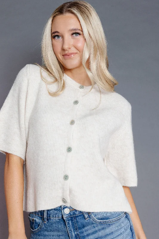 Alexia Cardigan in Ecru Spandex Rayon Corduroy