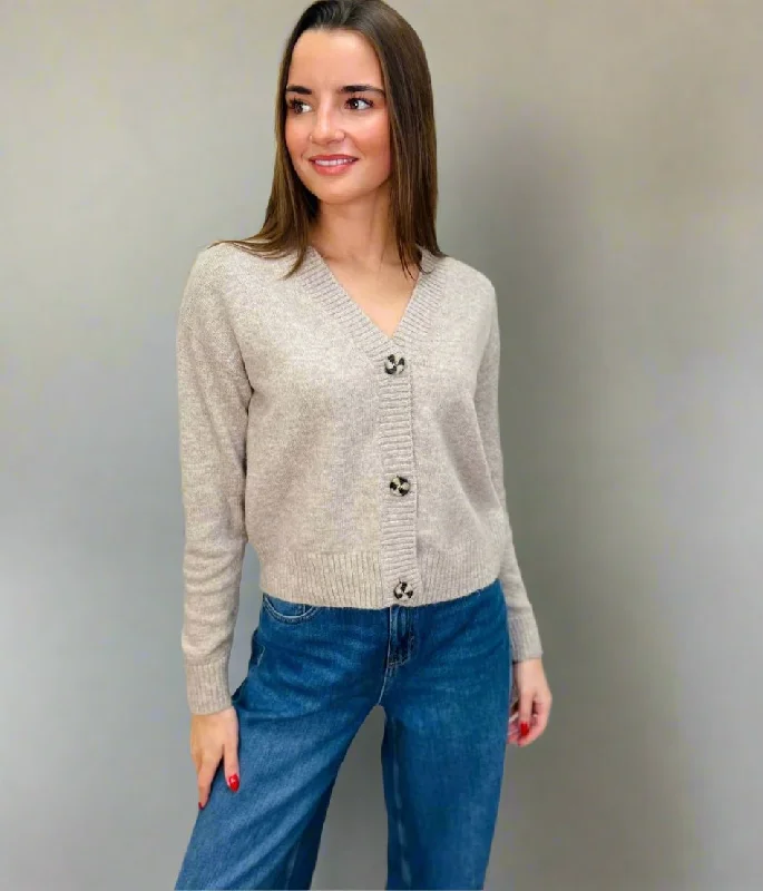 Beige Soft Knit Button Cardigan Terry Terry Cloth Terry Knit