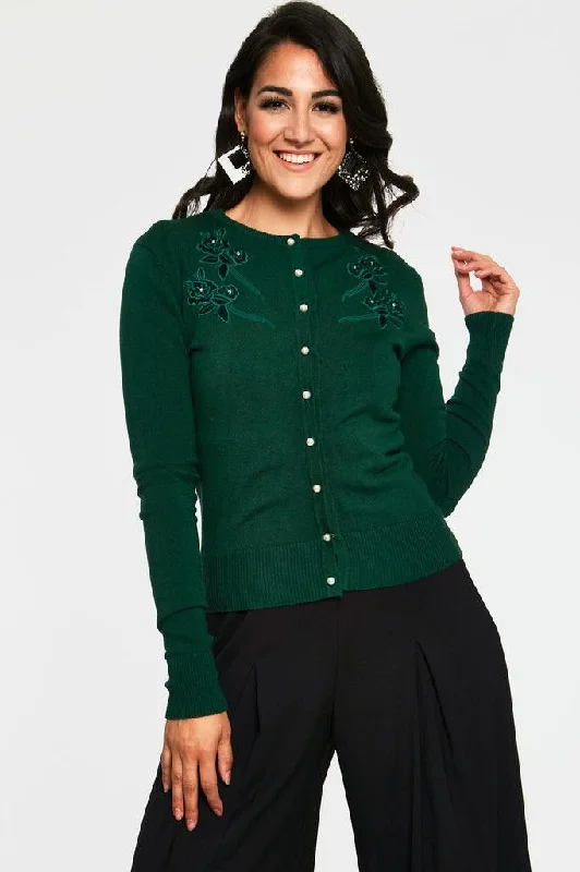 Bonita Velvet Floral Applique With Pearl Detail Cardigan Lightweight Heavyweight Midweight