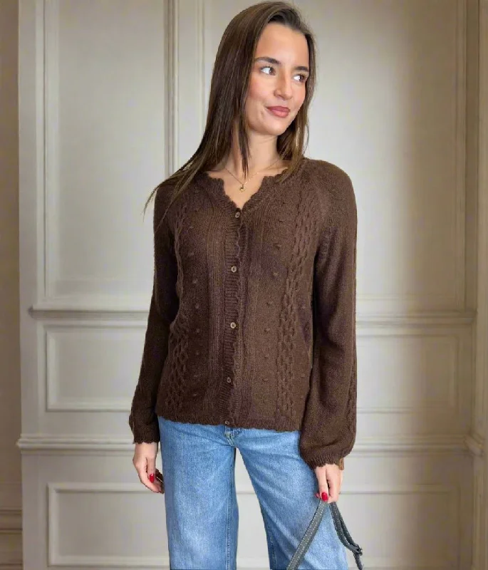 Brown Bobble Trim Cardigan Rayon Fabric Velvet Fabric Corduroy Fabric