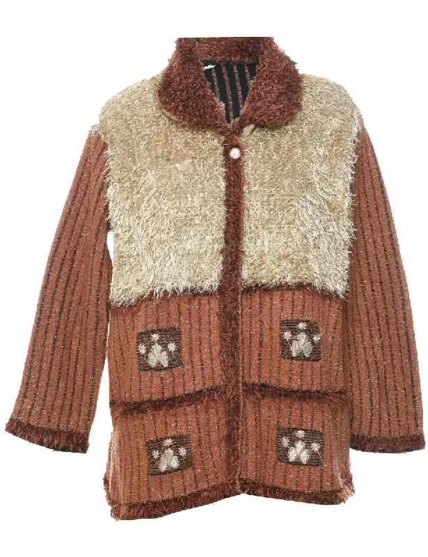 Button Through Cardigan - L Embroidered Appliqued Beaded