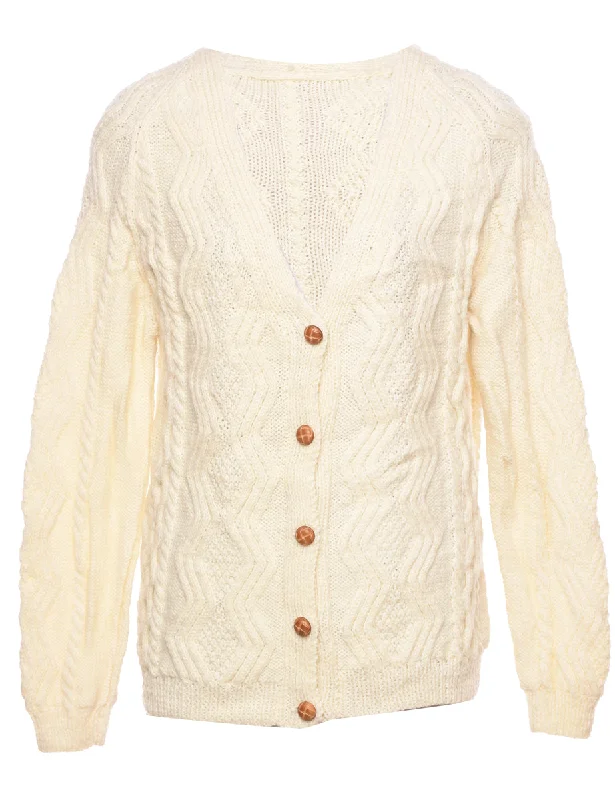 Cable Knit Cardigan - L Spandex Blend Rayon Blend Denim Blend