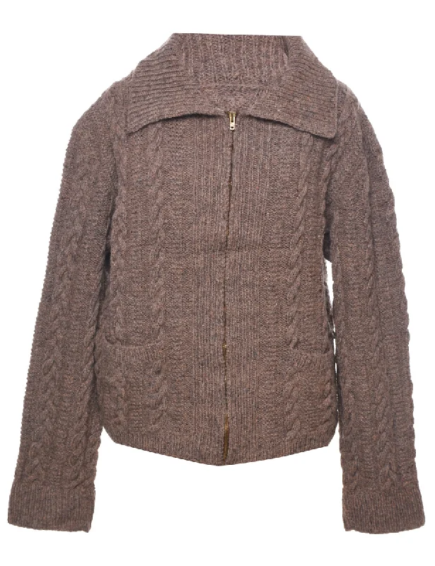 Cable Knit Cardigan - L Terry Blend Velvet Blend Canvas Blend